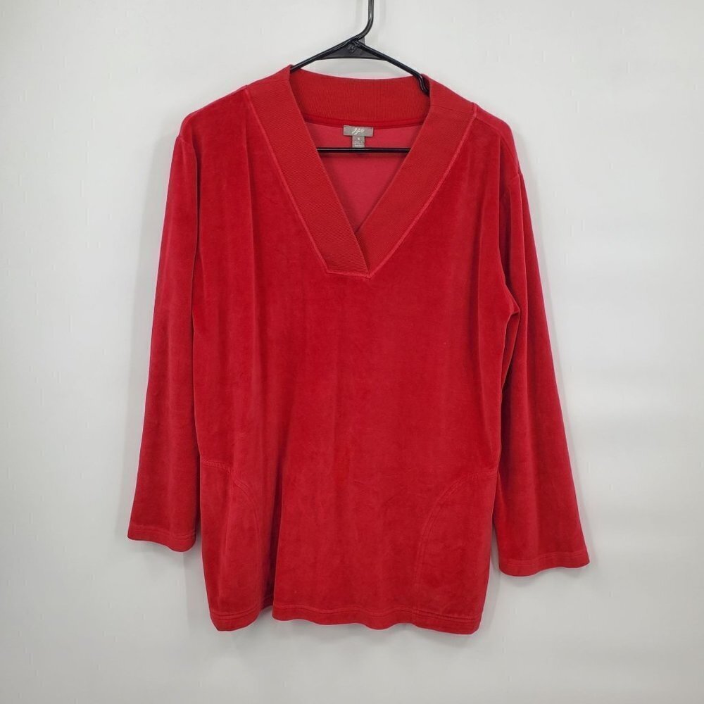 J. Jill V-Neck Long Sleeve Top Knit Oversize Relaxed Solid Size Small Womens Red